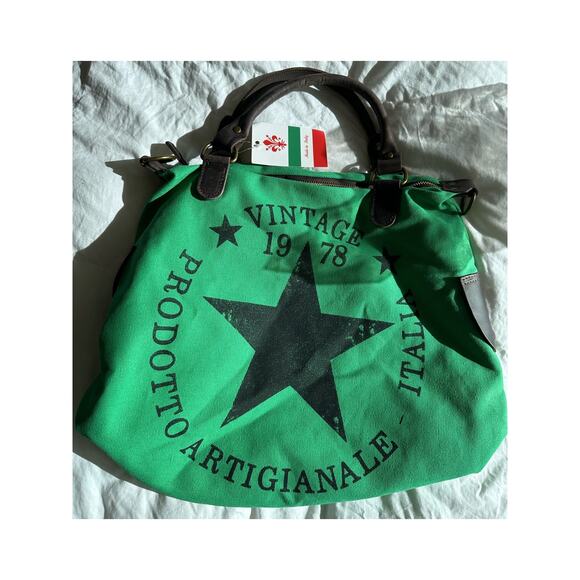 Italian Pavilion Green Vintage Prodotto Artigianle Crossbody Canvas Bag, BNWT - Picture 1 of 9